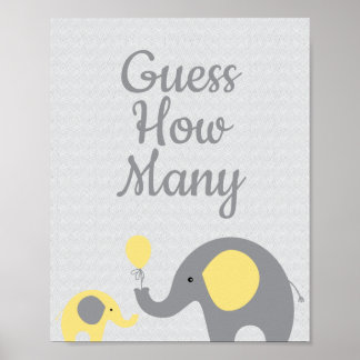 Yellow Elephant Baby Shower Guess How Many Sign