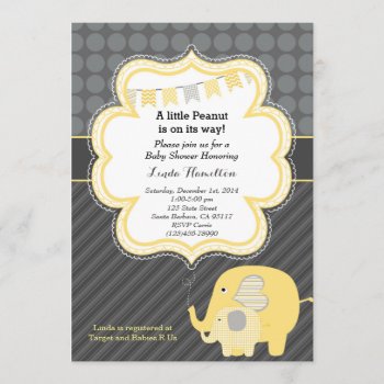 Yellow Elephant Baby Shower Invitation by Pixabelle at Zazzle
