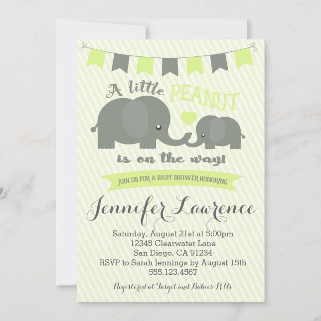 Yellow Elephant Baby Shower Invitation Boy or Girl (Front)