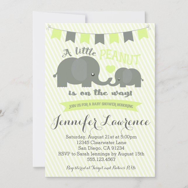 Yellow Elephant Baby Shower Invitation Boy or Girl (Front)