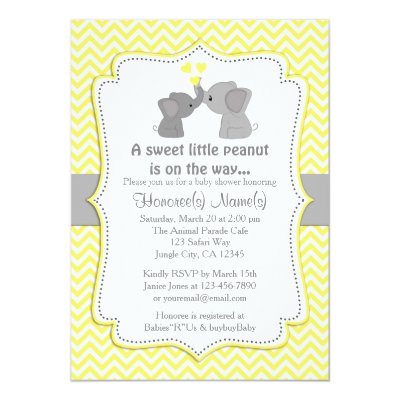 Elephant Baby Shower Invitation Yellow Gray Black Zazzle