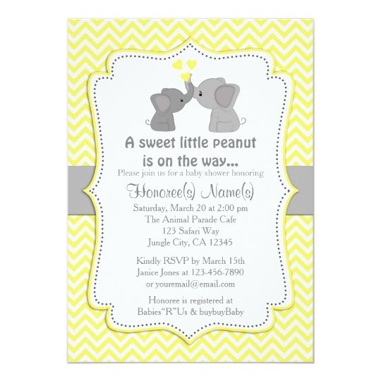 Yellow Elephant Baby Shower Invitations Chev 170 Zazzle Com