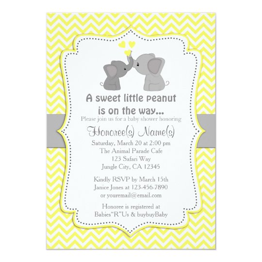 Yellow Elephant Baby Shower Invitations Chev 170 Zazzle Com