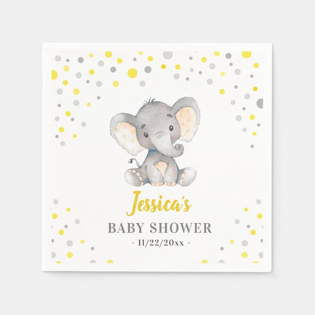 Yellow Elephant Baby Shower Little Peanut Party Napkins (Front)