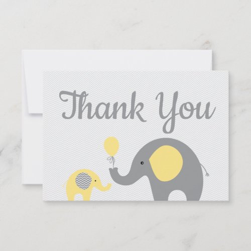 Yellow Elephant Baby Shower Thank You Cards Flat