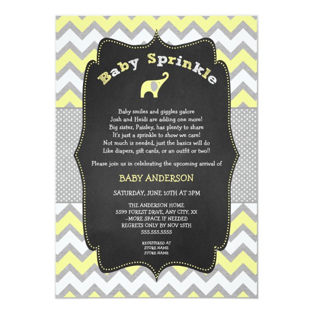Yellow Elephant Baby Sprinkle, Baby Shower Invitation