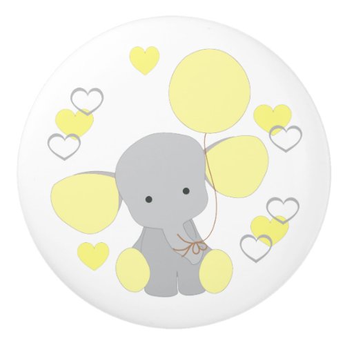 Yellow Elephant Balloon Hearts Baby Boy Nursery Ceramic Knob