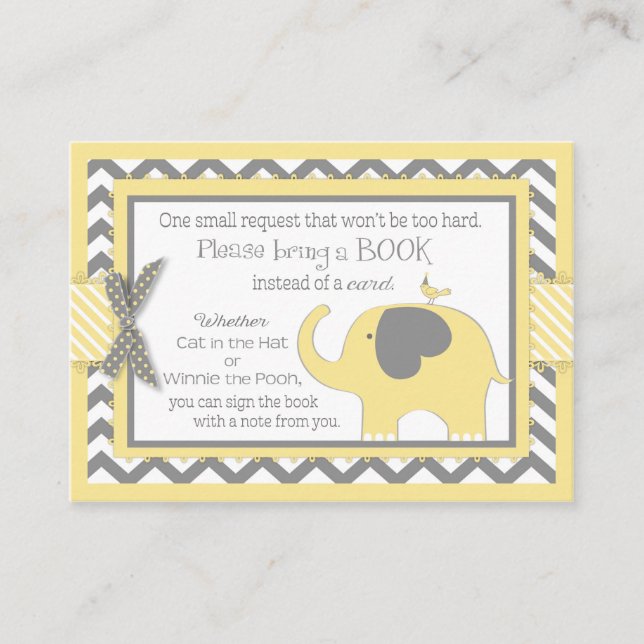 Yellow Elephant Bird Bring a Book Card (Front)