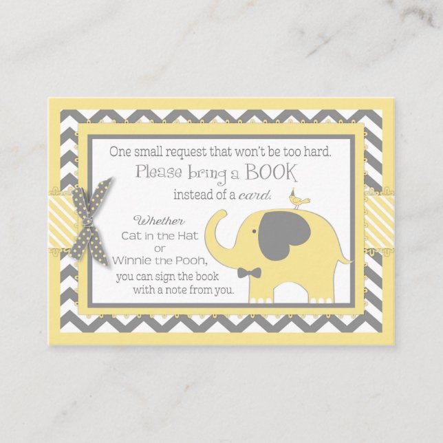 Yellow Elephant Bird Bring a Book Card (Front)
