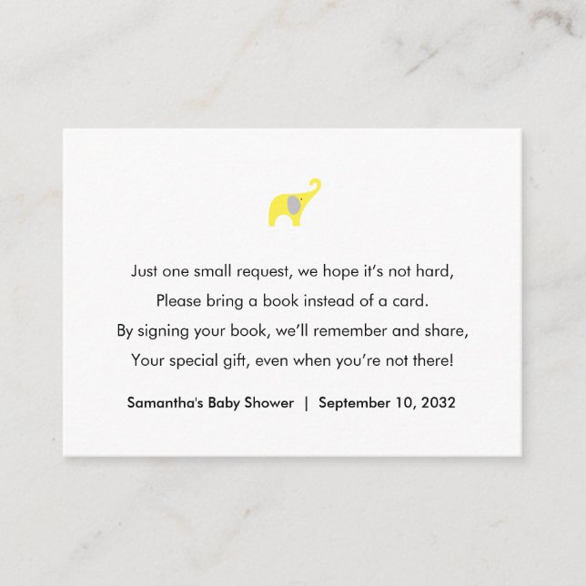 Yellow Elephant Book request / books for baby Enclosure Card (Front)