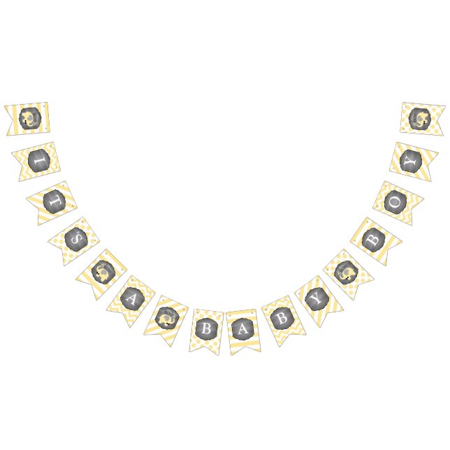 Yellow Elephant Bow-tie Baby Shower Bunting Flags (All)