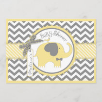Yellow Elephant Bow Tie Chevron Print Baby Shower Invitation