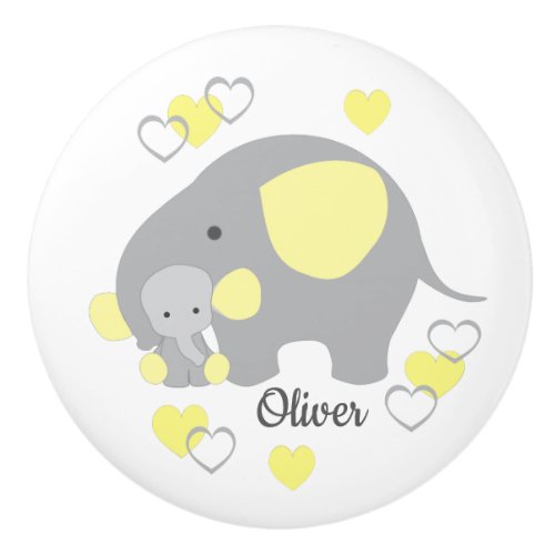 Yellow Elephant Boy Baby Nursery Hearts Dresser Ceramic Knob