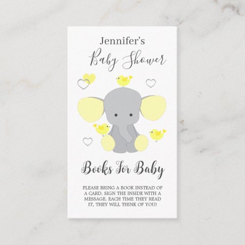 Yellow Elephant Boy Girl Baby Shower Book Request Enclosure Card