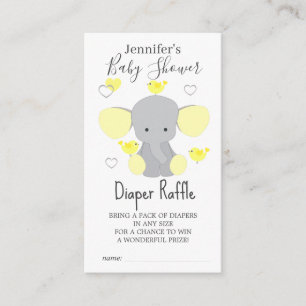 Yellow Elephant Boy Girl Baby Shower Diaper Raffle Enclosure Card