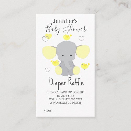 Yellow Elephant Boy Girl Baby Shower Diaper Raffle Enclosure Card