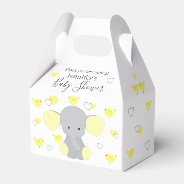 Yellow Elephant Boy Girl Baby Shower Party Favor Boxes (Front Side)