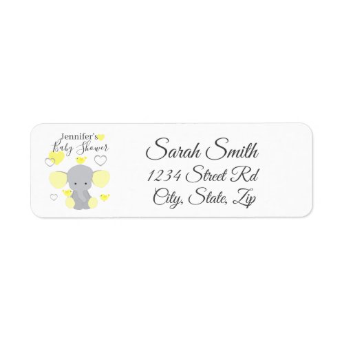 Yellow Elephant Boy Girl Baby Shower Party  Label