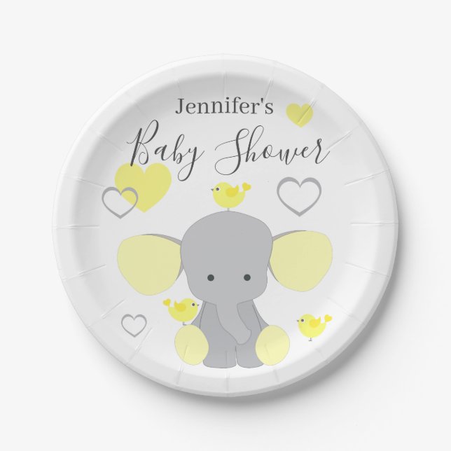 Yellow Elephant Boy Girl Baby Shower Party  Paper Plates (Front)