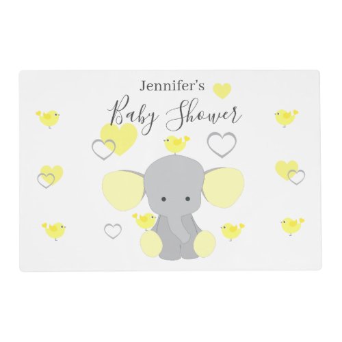 Yellow Elephant Boy Girl Baby Shower Party Placemat