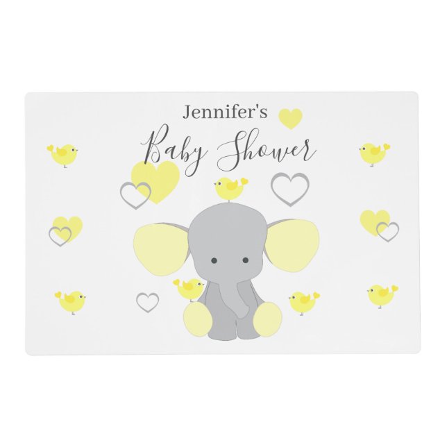 Yellow Elephant Boy Girl Baby Shower Party Placemat (Front)