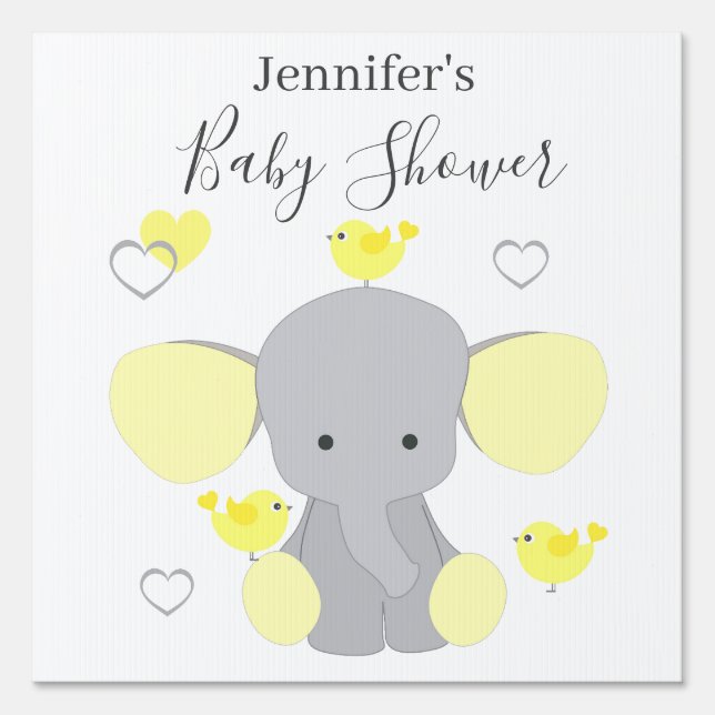 Yellow Elephant Boy Girl Baby Shower Party  Sign (Front)