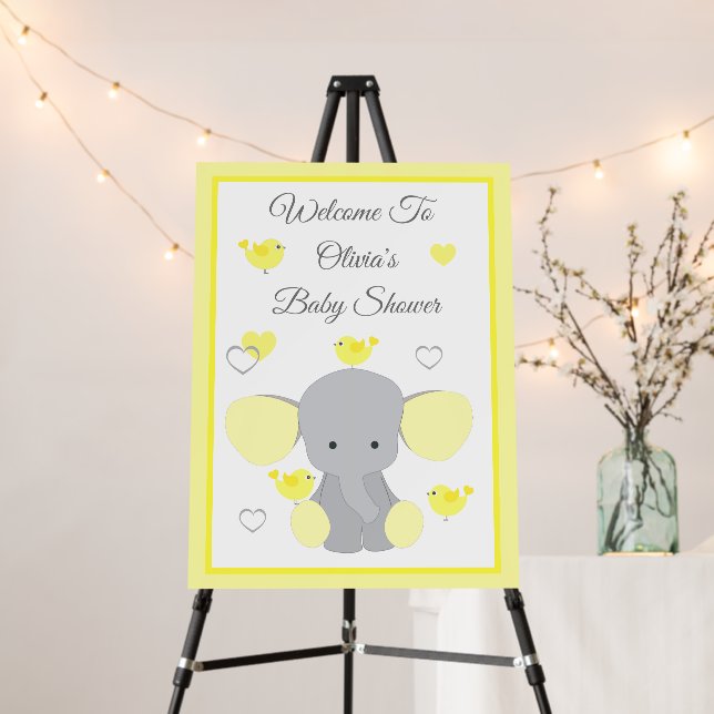 Yellow Elephant Boy Girl Baby Shower Welcome  Sign (In Situ (Stand))