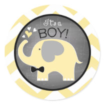 Yellow Elephant Chevron Boy Baby Shower Classic Round Sticker