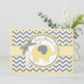 Yellow Elephant Chevron Print Baby Shower Invitation (Standing Front)