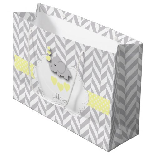 Yellow Elephant Design _ Baby Boy Shower Large Gift Bag