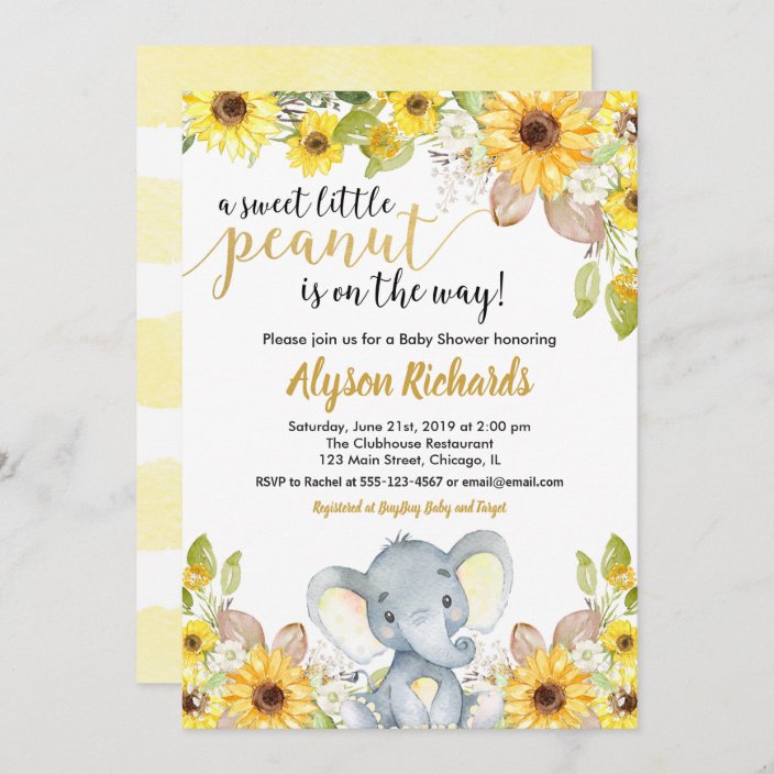 Yellow Elephant Gender Neutral Floral Baby Shower Invitation Zazzle Com