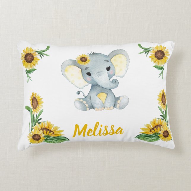 Yellow elephant girl Custom name Pillow (Front)