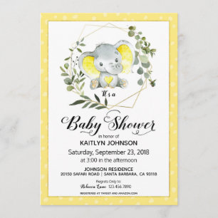 Yellow Elephant Modern Baby Shower Invitation