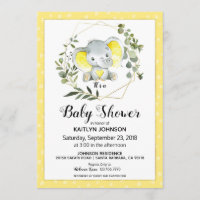 Yellow Elephant Modern Baby Shower Invitation