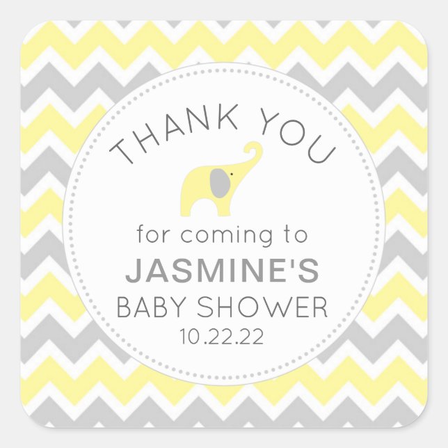 Yellow Elephant neutral gender baby shower favor Square Sticker (Front)