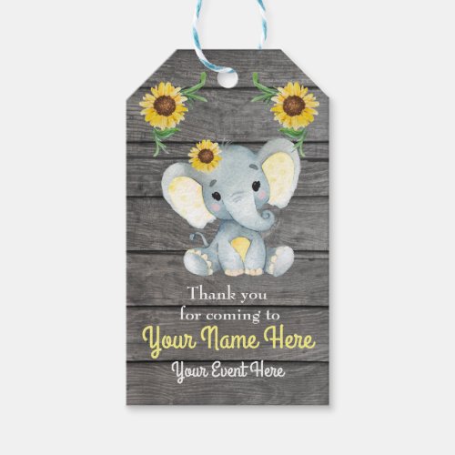 Yellow Elephant Thank You Tag Rustic Flowers