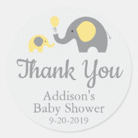 Yellow Elephant Themed Baby Shower Stickers Circle