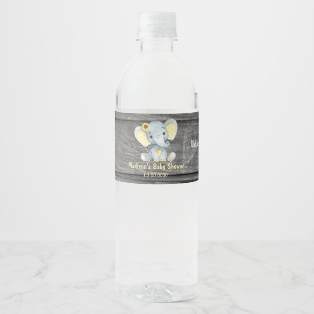 Yellow Elephant water bottle label for girl (Front)