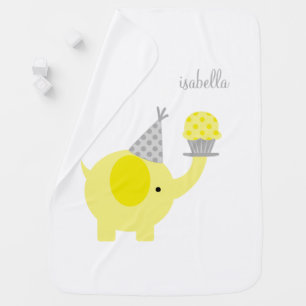 Yellow Elephant with Cupcake Personalized Receiving Blanket