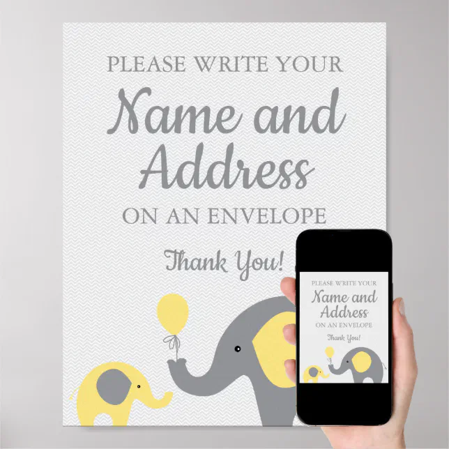 Yellow Elephant Write Your Name Address Envelope Poster Zazzle