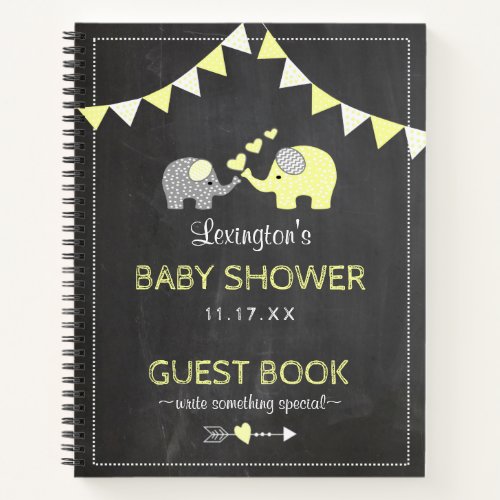 Yellow Elephants Baby Shower Chalk Guest Book 