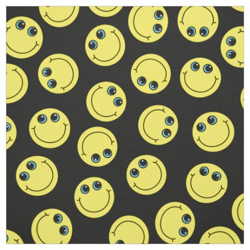 Yellow Emoji Faces on Black Fabric