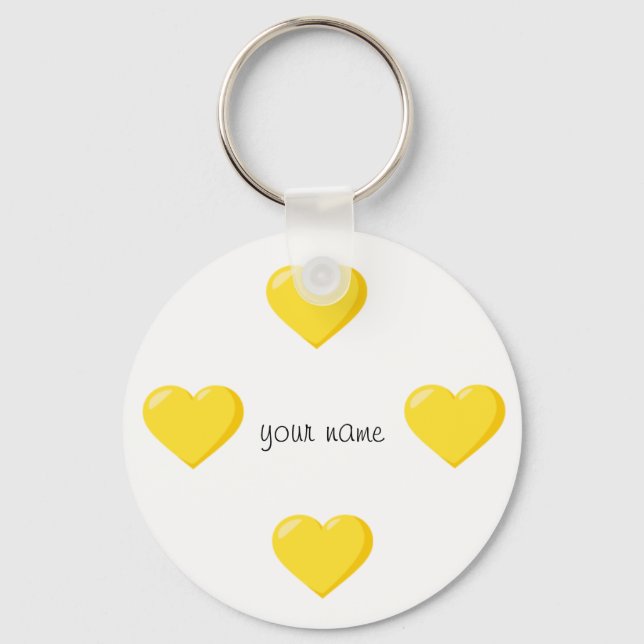 Yellow Emoji Hearts  and '' Your Name Here " Keychain (Front)