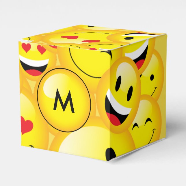 Yellow Emoji Party Emoticon Faces Pattern Favor Boxes (Front Side)