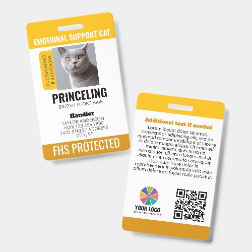 Yellow Emotional Support Cat ID Badge