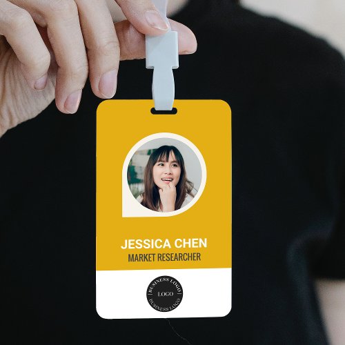 Yellow Employee ID Card BarCode Logo Name Badge