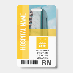 Yellow Employee Photo, Bar Code, Logo, Name ID Badge