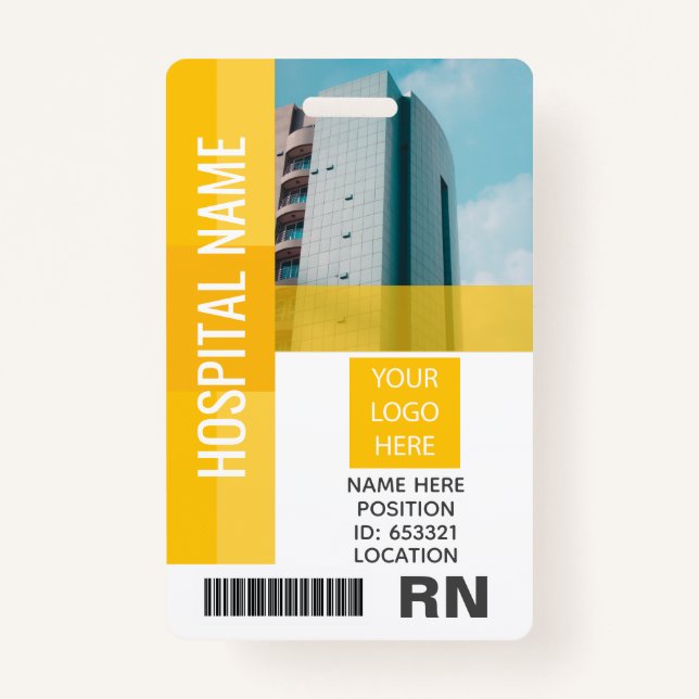 Yellow Employee Photo, Bar Code, Logo, Name ID Badge (Front)