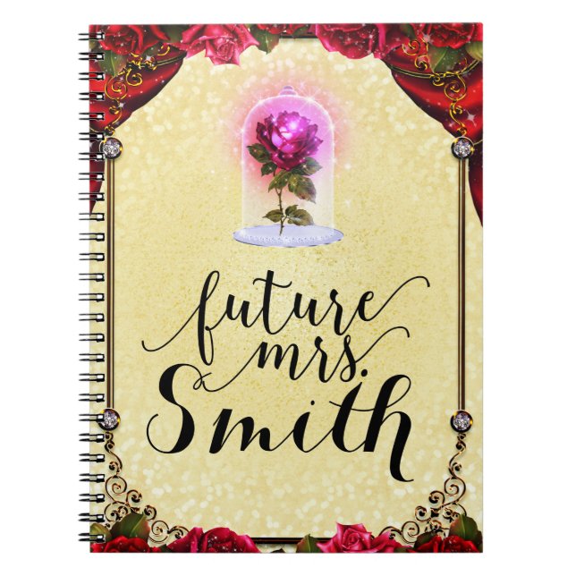 Yellow Enchanted Storybook Red Rose Future Mrs. Notebook (Front)
