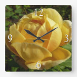 Yellow English Rose Square Wall Clock